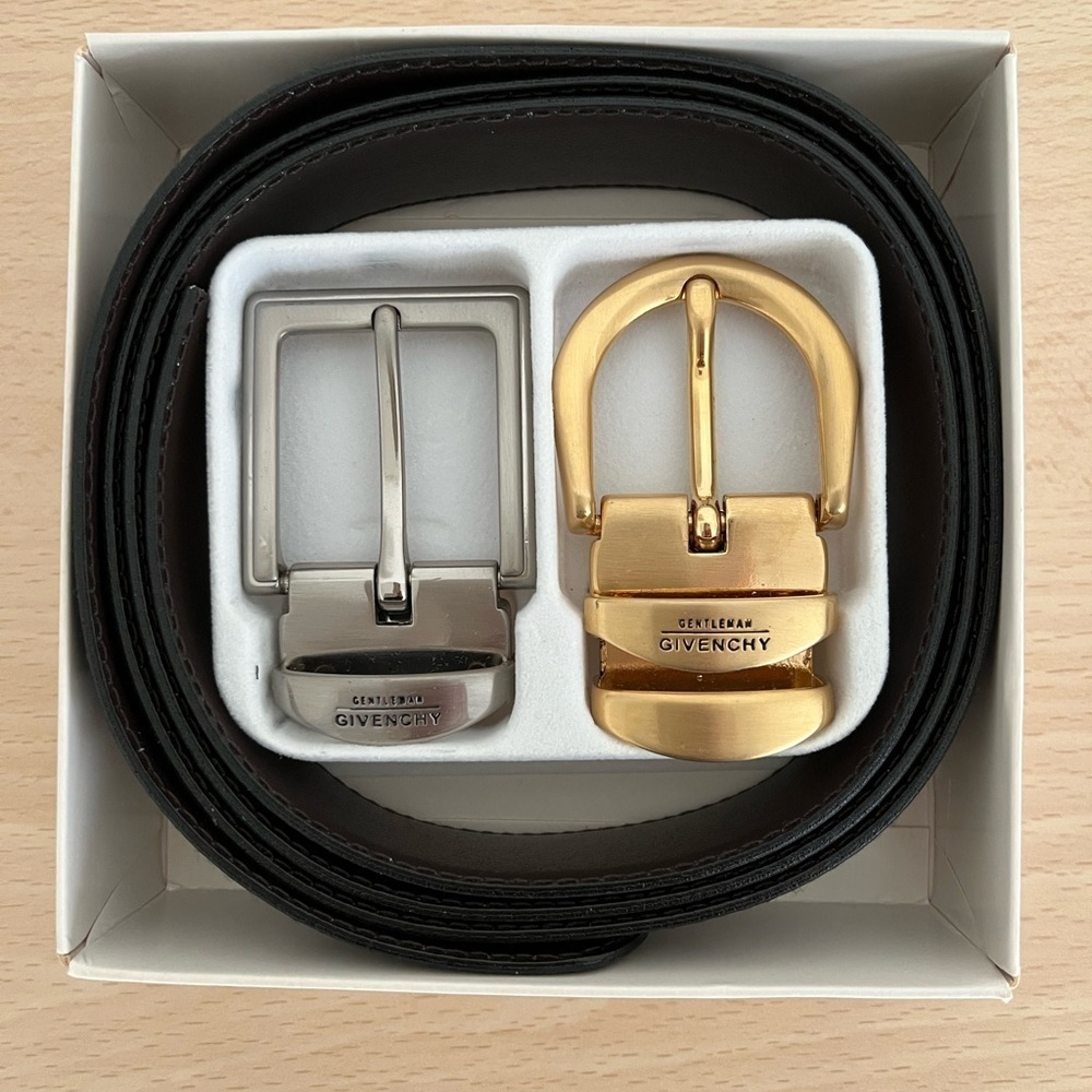 Givenchy Men’s Black Leather Belt Gift Set Two Buckles Gentleman Collection NIB - Picture 11 of 16